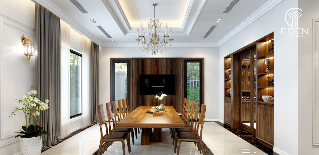 Phòng khách kết hợp không gian với phòng bếp trong phong cách thiết kế hiện đại ở Vinhomes Imperia Hải Phòng