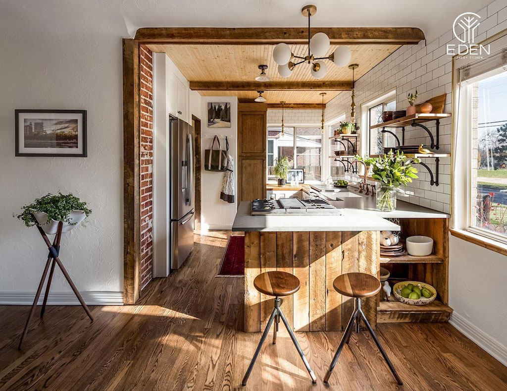 Không gian phòng bếp theo hơi hướng thiên nhiên vô cùng độc đáo của phong cách Rustic