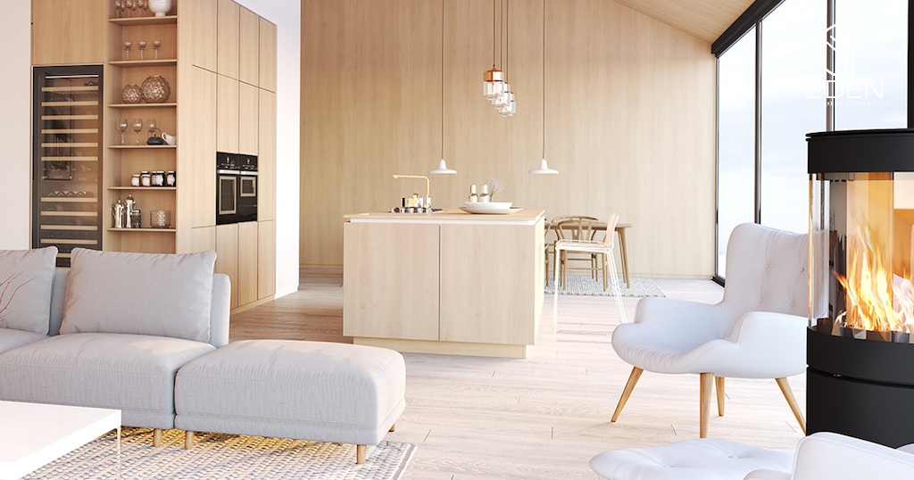 Sàn gỗ màu sáng tăng sự rộng rãi, thoáng khí cho ngôi nhà phong cách Bắc Âu