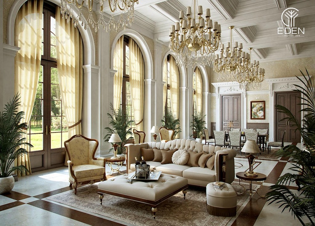 Phòng khách được thiết kế theo phong cách cổ điển