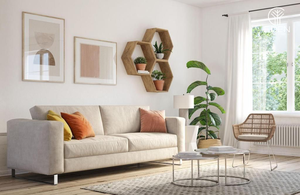 Bàn trà đôi kết hợp cùng bộ ghế sofa được thiết kế tối giản