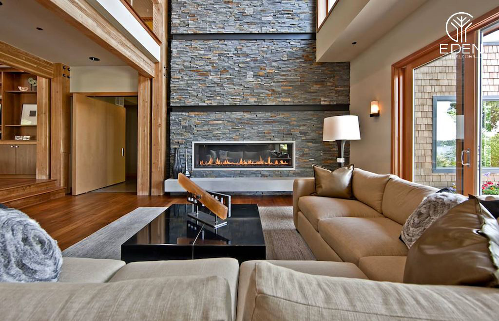 Chất liệu gỗ mang đến sự sang trọng và cân đối cho không gian phòng khách