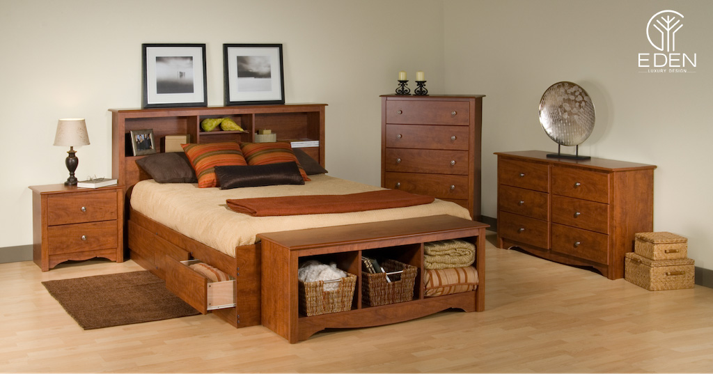 Thiết kế giường ngủ chất liệu gỗ nhiều công năng