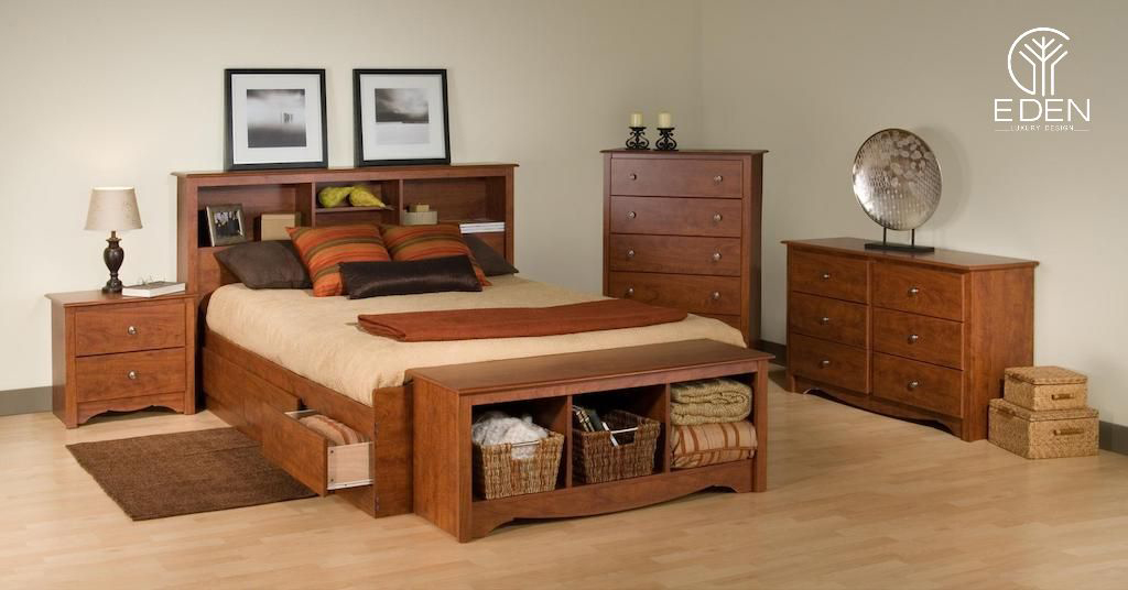 Giường ngủ hiện đại tích hợp gầm giường và kệ đầu giường thành các hộc đựng đồ