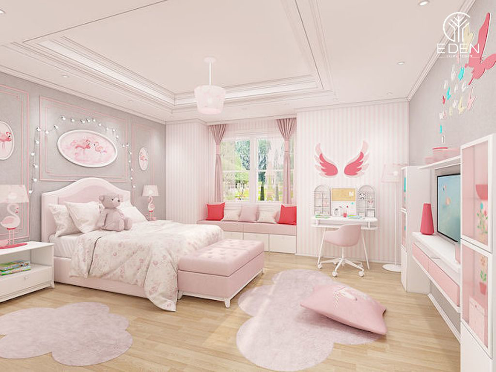 Mẫu phòng ngủ phong cách công chúa dành cho bé gái đầy đủ tiện ích