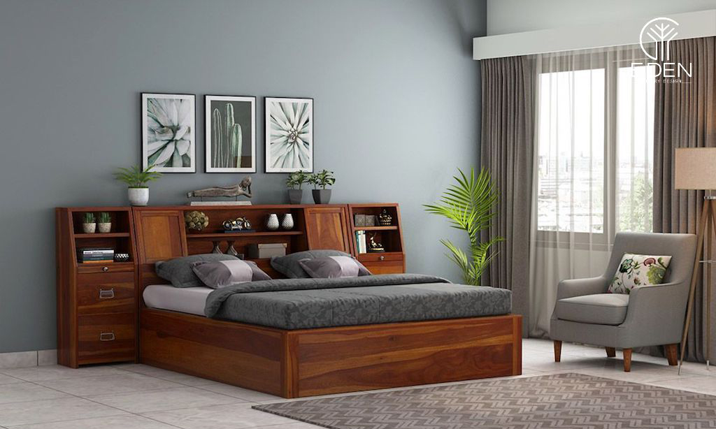 Giường ngủ làm bằng gỗ công nghiệp với thiết kế năng động