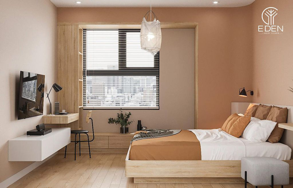 Phòng ngủ 14m2 với thiết kế nội thất hiện đại tạo nên sự ấm cúng cho cả căn phòng