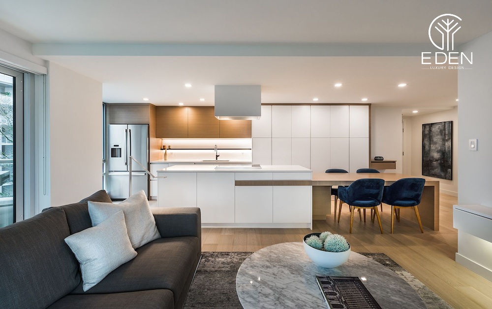 Tinh giản bớt những nội thất sẽ giúp không gian căn bếp trở nên rộng rãi và sạch sẽ dành cho căn hộ chung cư nhỏ