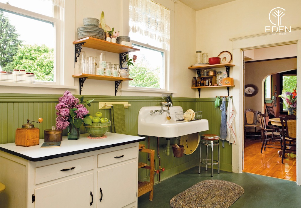 Phòng bếp Retro với sắc xanh tươi tắn