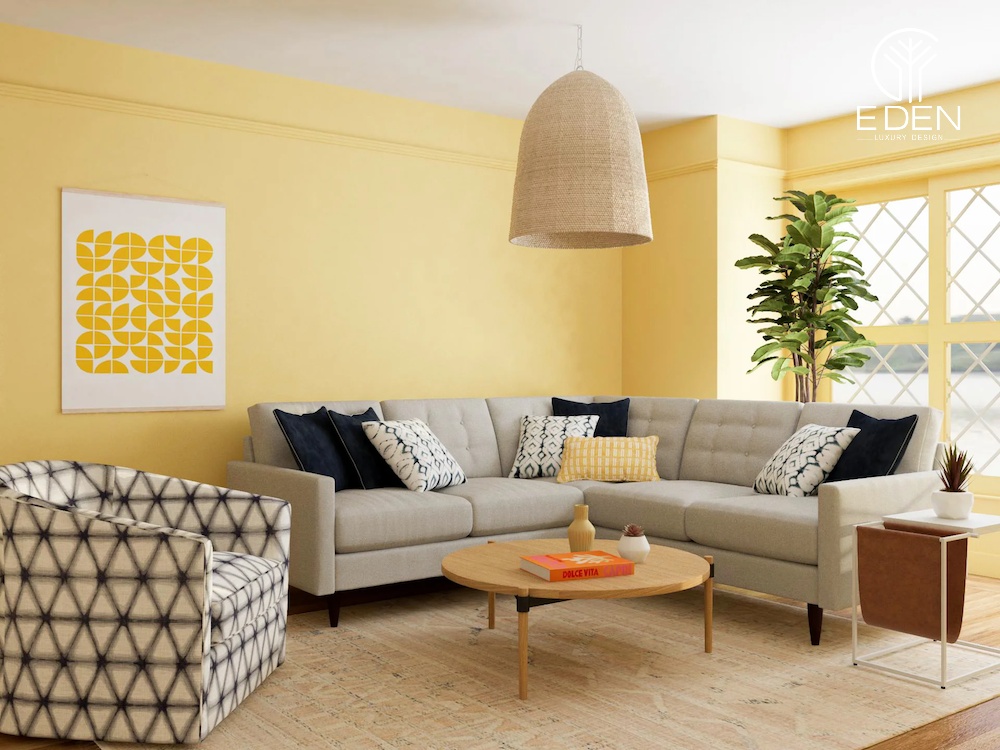 Bộ sofa xám trong căn phòng khách kiểu Hàn Quốc tăng tính nổi bật cho toàn bộ không gian