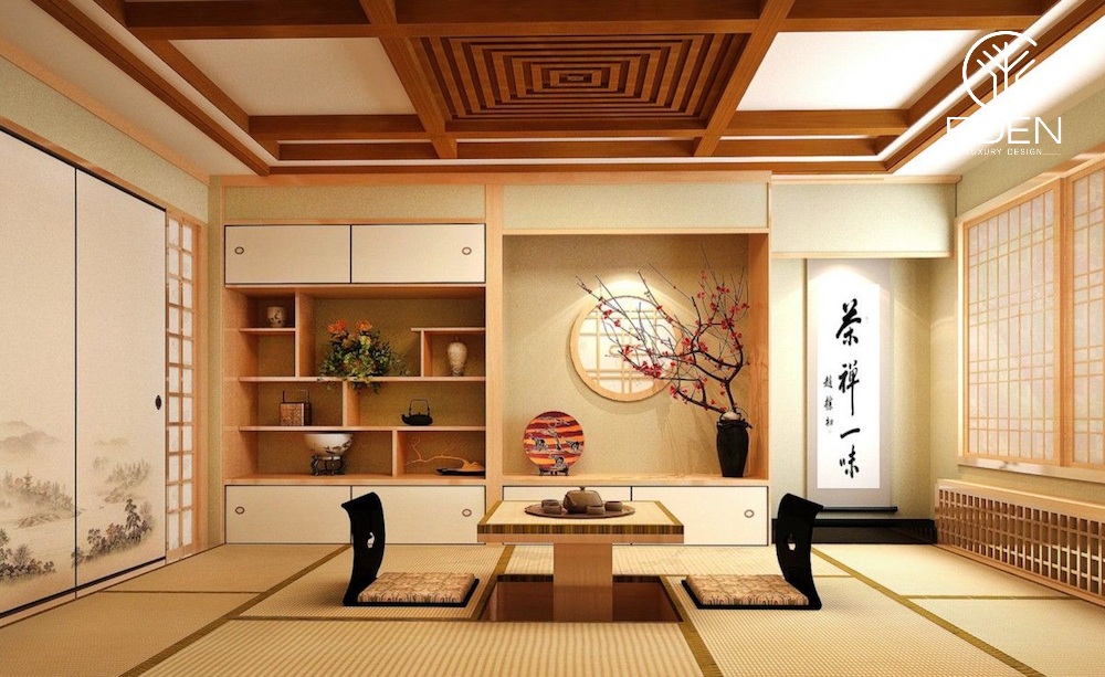Mẫu 2: Tatami màu be bao phủ toàn bộ phòng khách