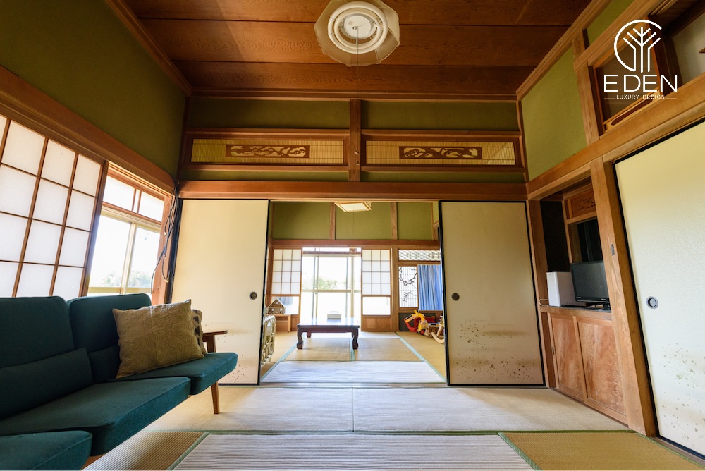 Mẫu 1: Phòng khách Nhật Bản nhẹ nhàng với chiếu Tatami truyền thống