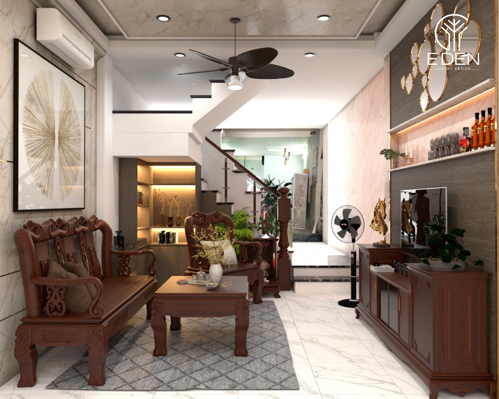 Thiết kế nội thất phòng khách nhà ống đẹp, sang trọng - Batdongsanquan2.vn