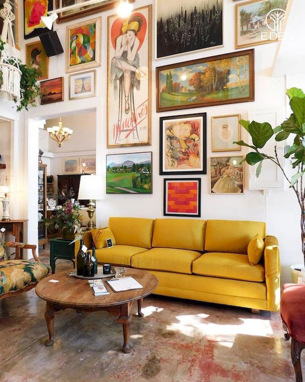 Phòng khách Vintage mang đến cảm giác ấm cúng thoáng mát cho không gian sum họp của gia đình