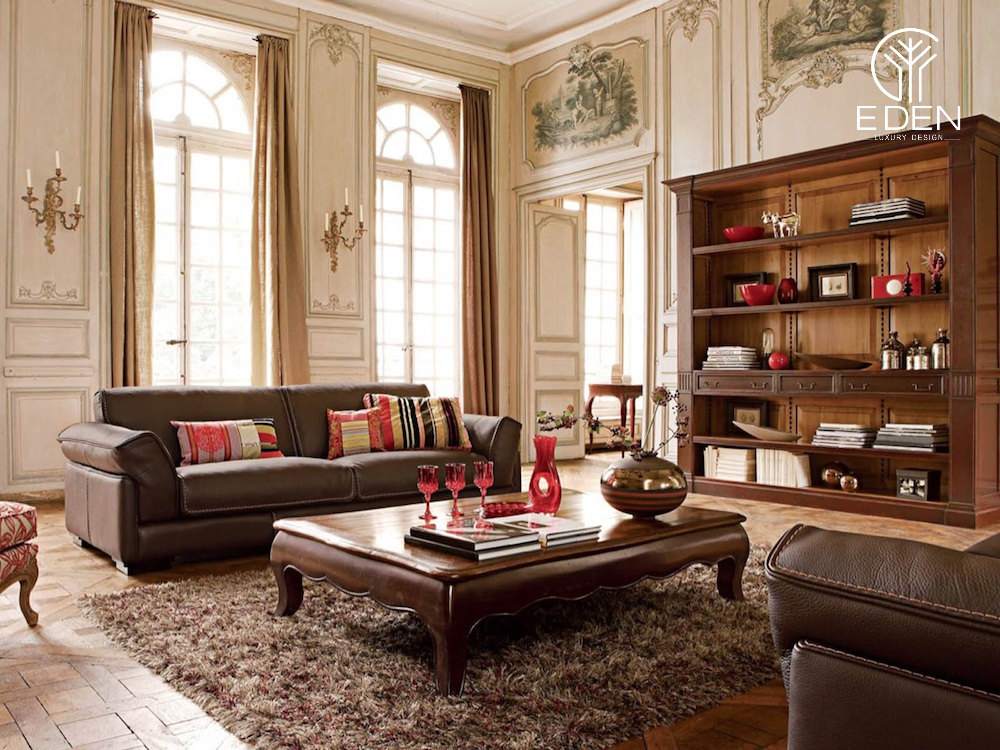 Phòng khách Vintage có thể được tạo nên từ những món đồ được làm bằng gỗ với một tông màu nâu trầm nổi bật được sự cổ điển