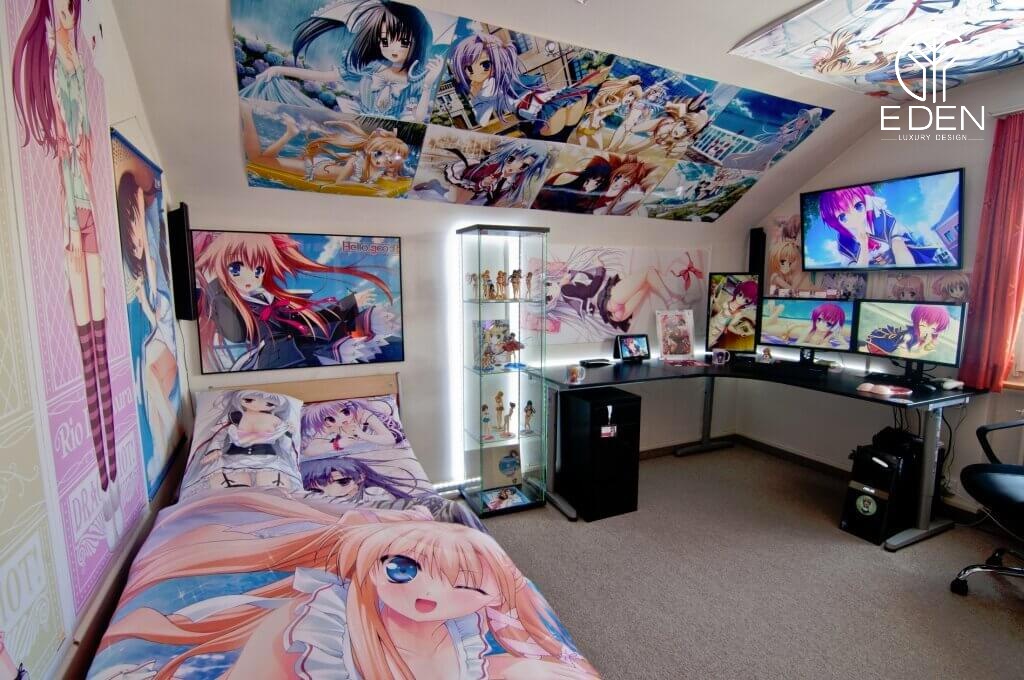 Phòng ngủ anime thường được trang trí rất nhiều vật dụng đáng yêu