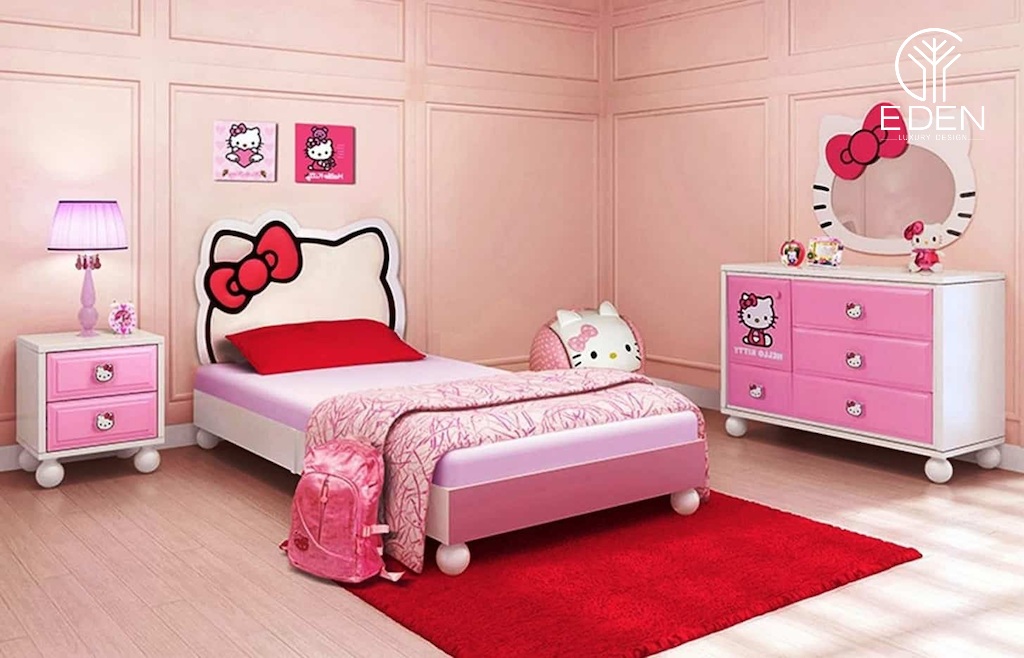 Thiết kế phòng ngủ với chủ đề Hello Kitty sinh động cho bé gái