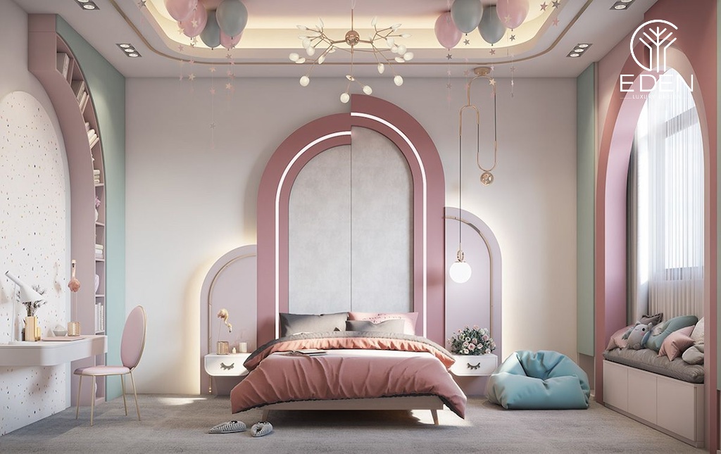 Phòng ngủ dành đẹp dành cho bé gái 15 tuổi với nhiều nội thất thông minh cùng tông màu