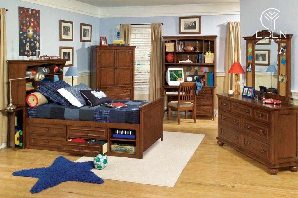 Sử dụng nội thất gỗ cho phòng ngủ bé trai 6-10 tuổi
