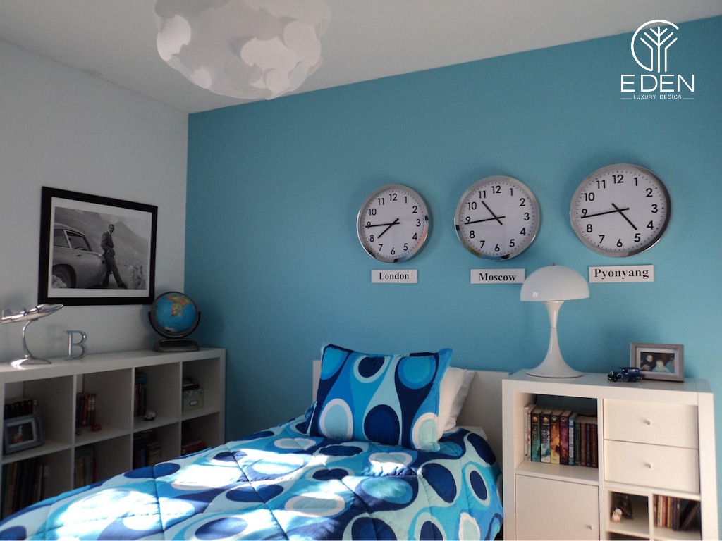 Phòng ngủ tone xanh hiện đại phù hợp với bé trai 10-15 tuổi