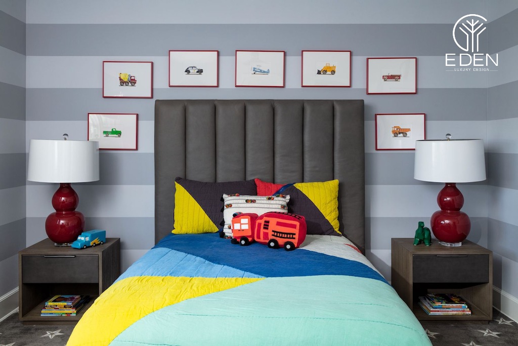 Mẫu thiết kế phòng ngủ trang trí xe cho bé trai 4-6 tuổi