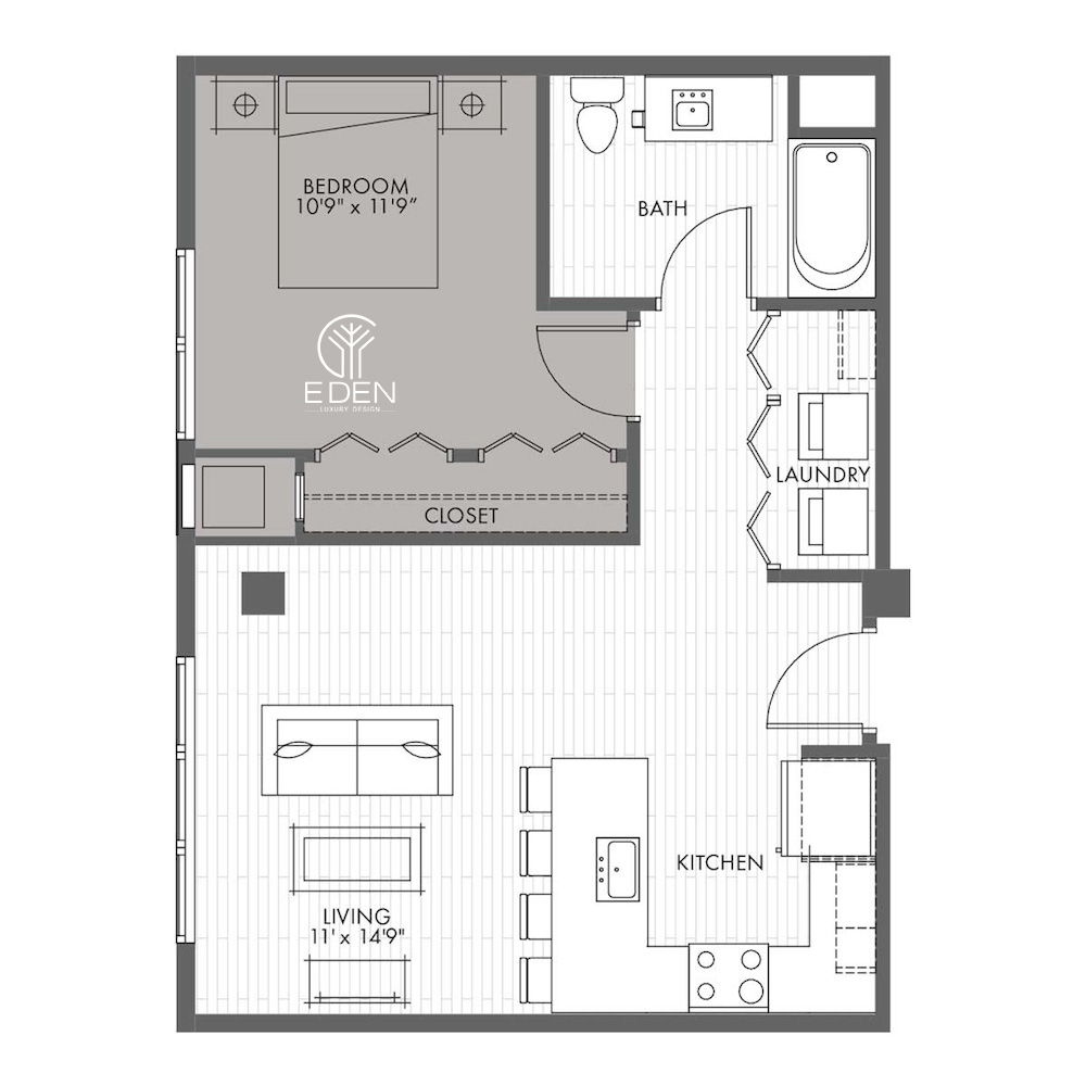 Mặt bằng căn hộ chung cư 1 phòng ngủ đơn giản