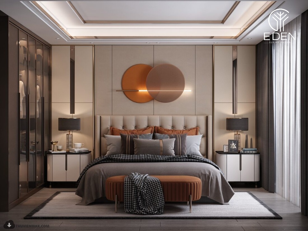 Thiết kế nội thất phong cách châu Âu cho phòng ngủ chung cư sử dụng tone màu trung tính