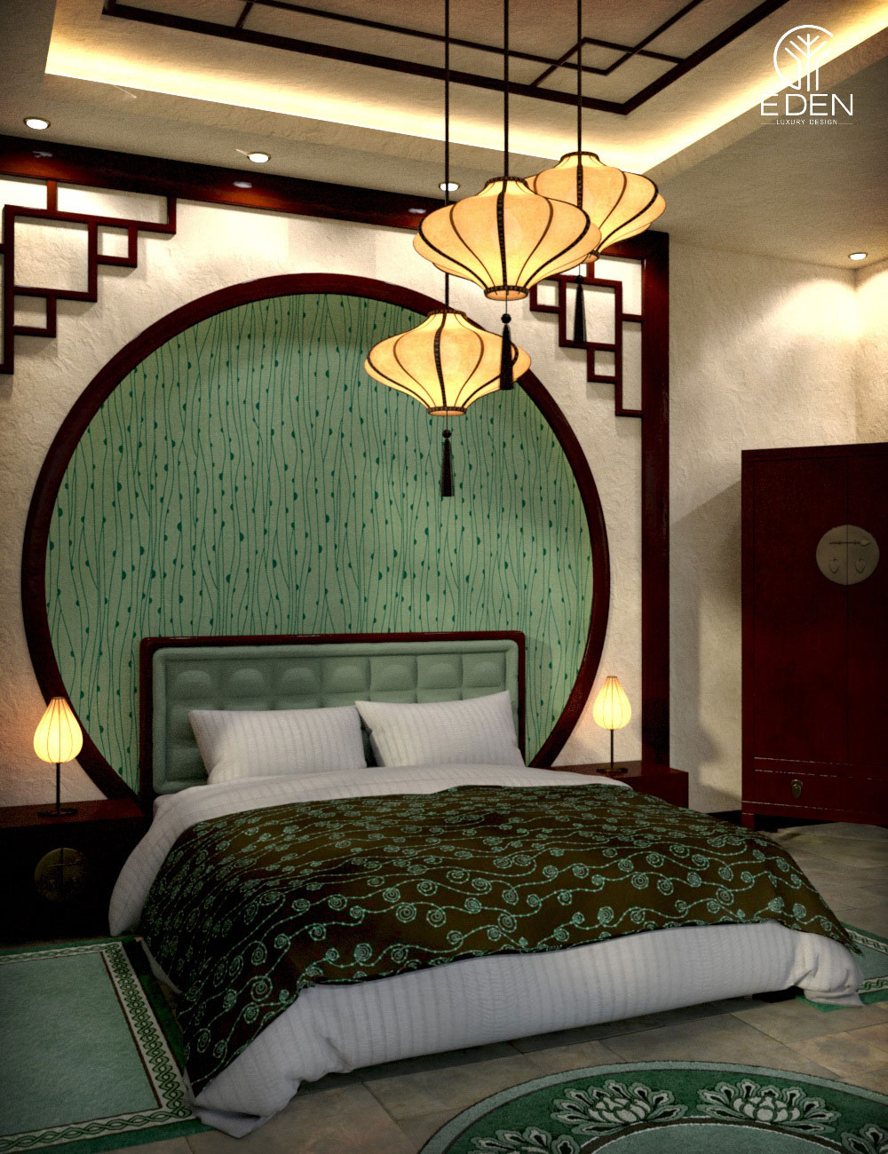 Phòng ngủ cổ trang mang đậm sắc đỏ Trung Hoa