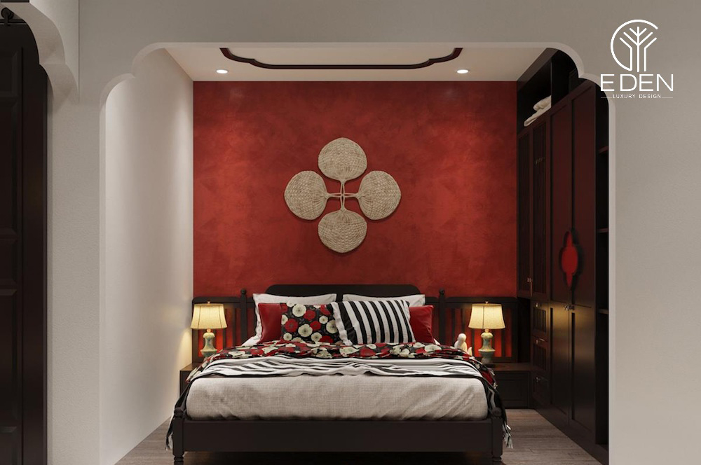 Phòng ngủ cổ trang Trung Quốc thường lấy tone đỏ đen làm chủ đạo với ý nghĩa may mắn, quyền lực