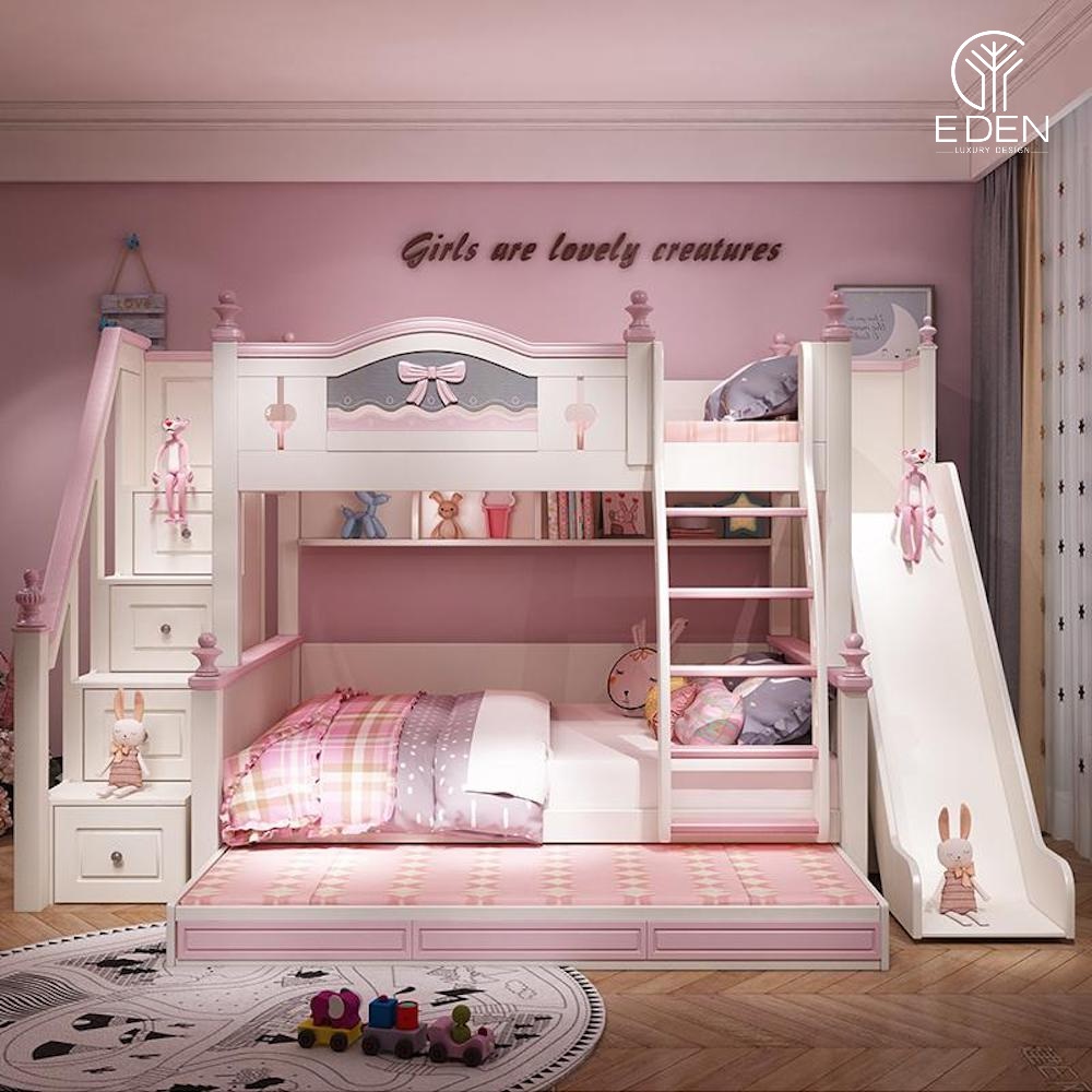 Giường tầng với không gian hồng xinh xắn cho 2 bé gái
