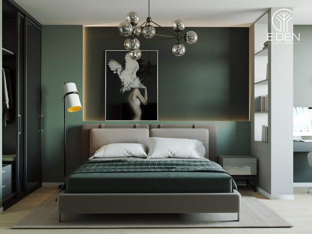 Phòng ngủ màu xanh trầm ấm độc đáo
