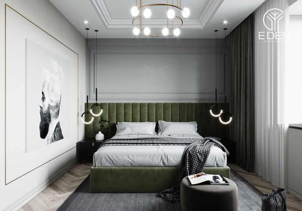 Màu xanh rêu sang trọng với thiết kế nội thất hiện đại