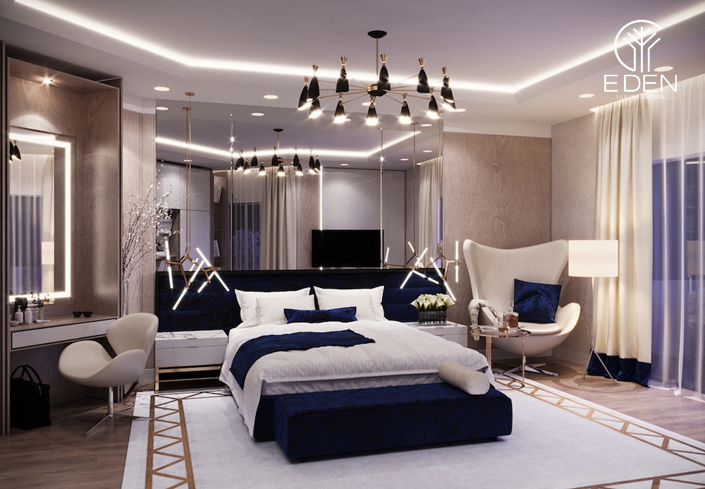 Phòng ngủ theo phong cách hiện đại với tone màu xanh