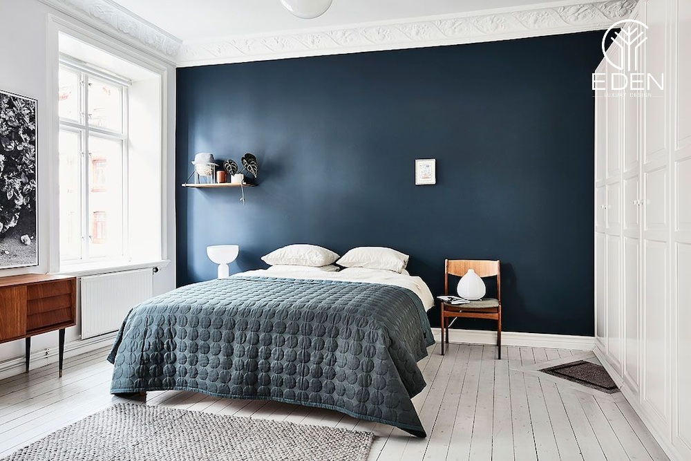 Phòng ngủ kết hợp tone màu trắng và xanh độc đáo