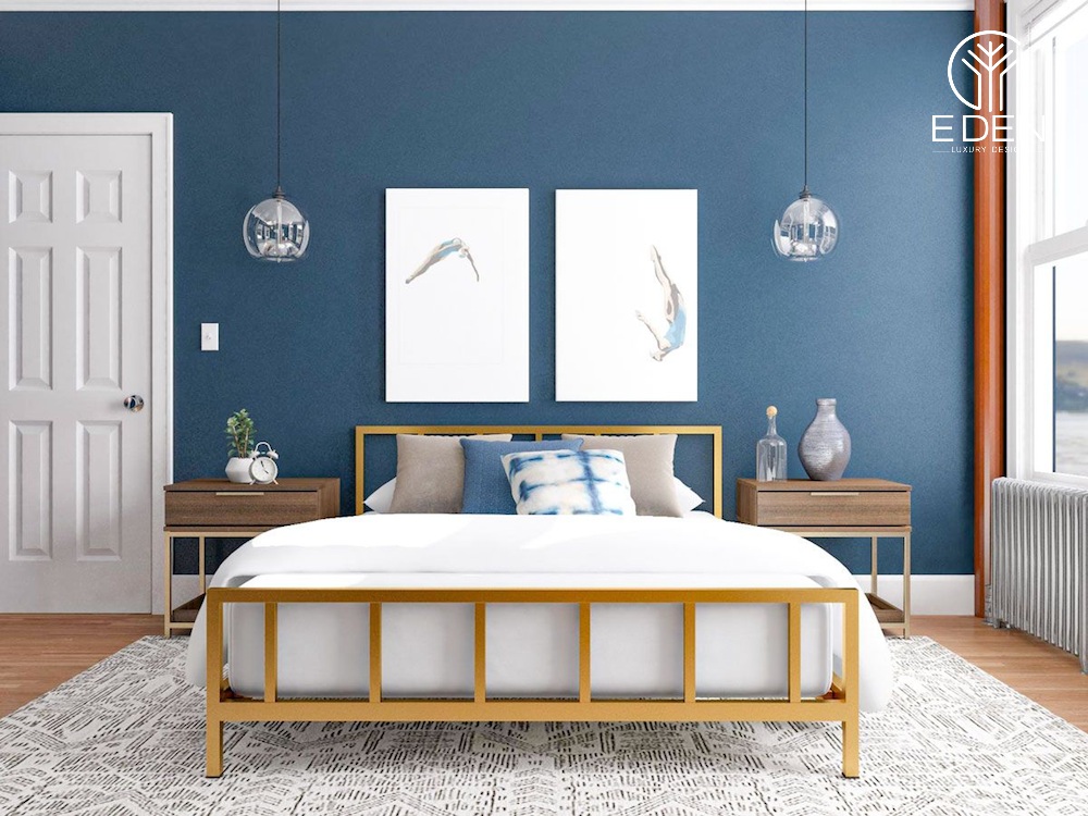 Phòng ngủ màu xanh với phong cách Minimalism