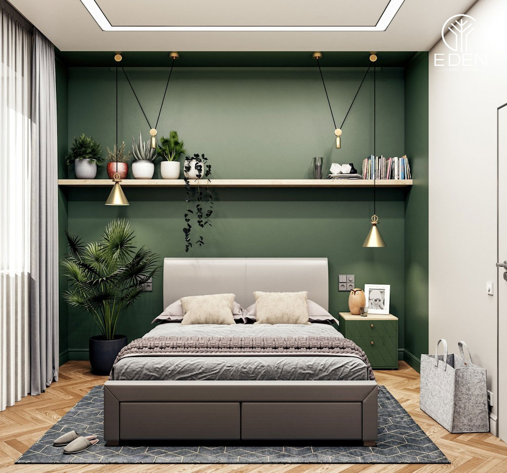 Màu xanh rêu trầm độc đáo cho thiết kế phòng ngủ