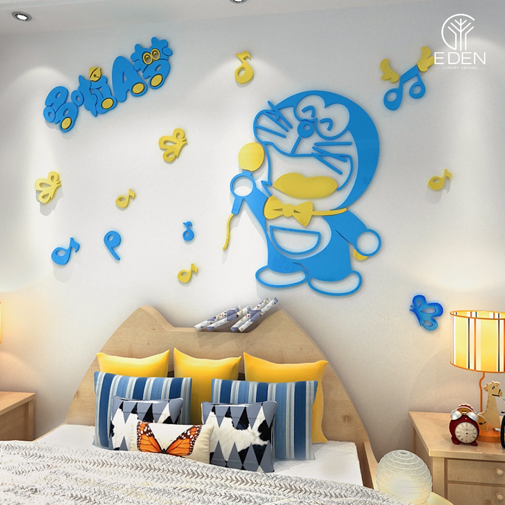 Mẫu thiết kế phòng ngủ Doremon tone xanh vàng