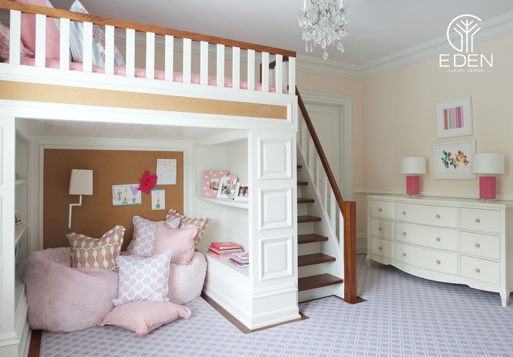 Mẫu 2: Phòng ngủ với tone hồng - trắng đẹp dành cho bé gái