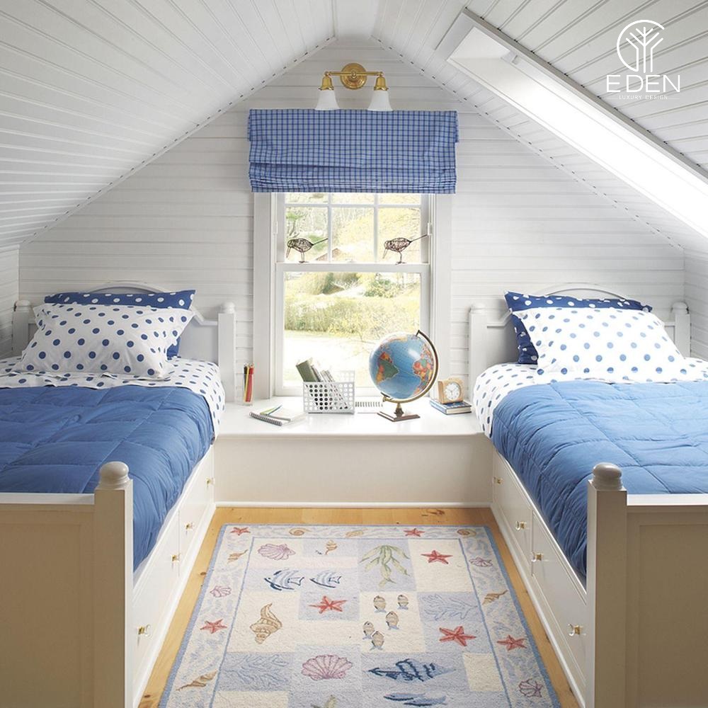 Phòng ngủ đôi với gam màu xanh tươi mới cho bé trai