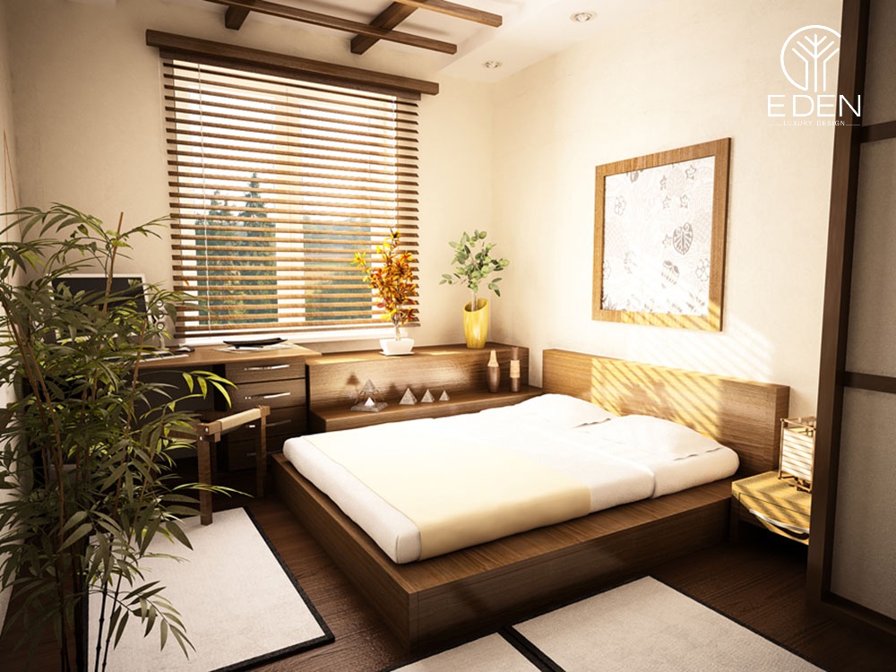 Trang trí phòng ngủ với nội thất và cây xanh đơn giản