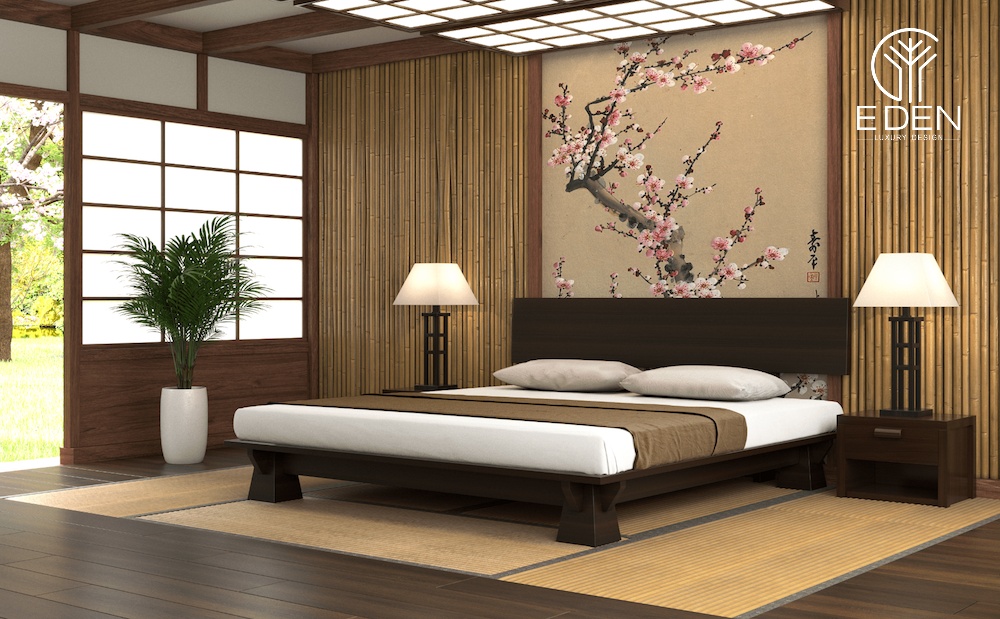 Phòng ngủ thông thoáng được trang trí cây cảnh đơn giản
