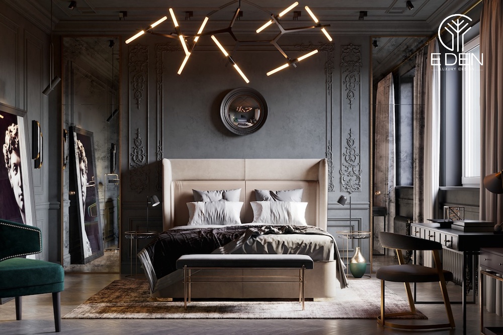 Mẫu thiết kế phòng ngủ Luxury sang trọng với đèn trần có thiết kế độc đáo