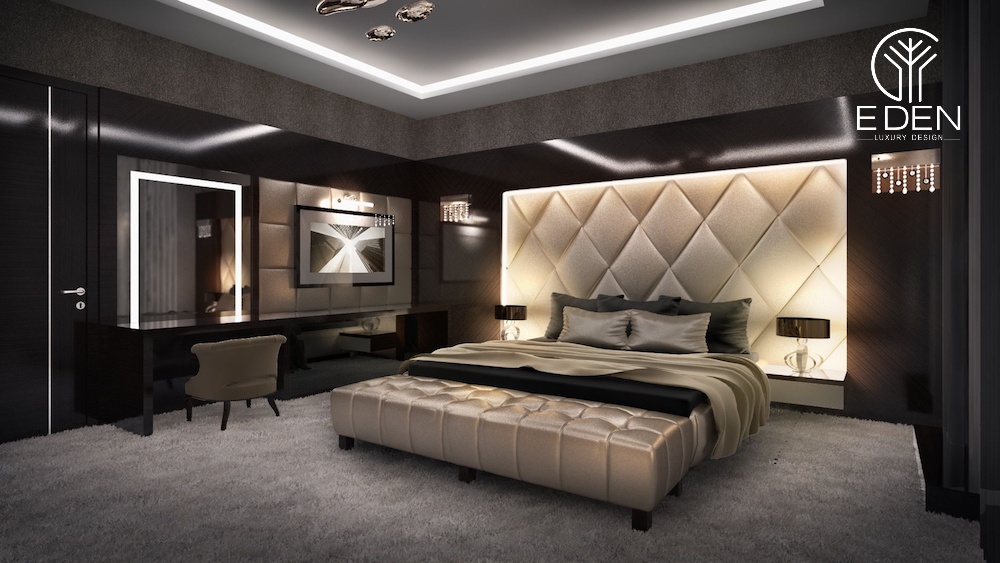 Chỉ nên kết hợp tối đa 3 màu để không làm mất đi vẻ đẹp quý phái của phòng ngủ Luxury