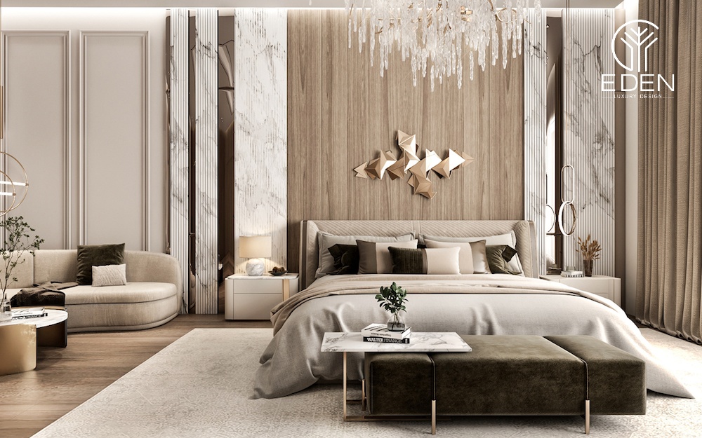 Mẫu thiết kế phòng ngủ Luxury có tone nâu nhẹ