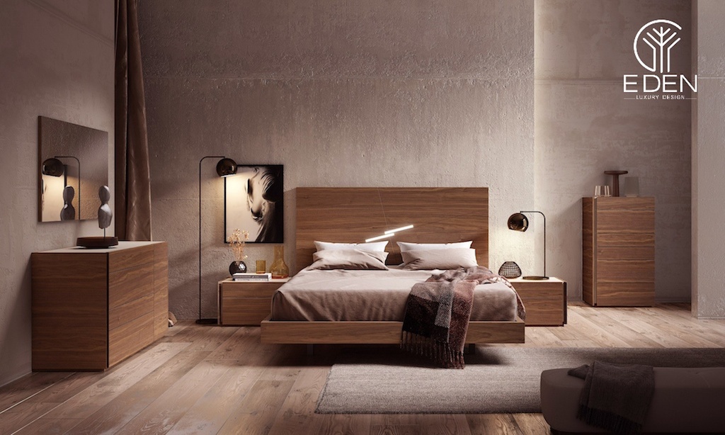 Nội thất phòng ngủ master được làm bằng chất liệu gỗ