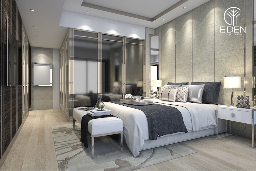 Phòng ngủ master tối giản với nội thất hiện đại