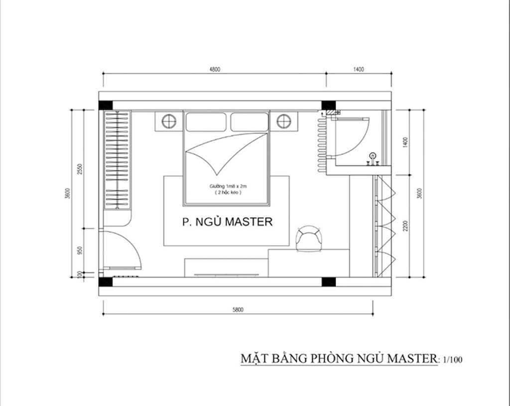 Phòng ngủ master hiện đại với các nội thất cơ bản