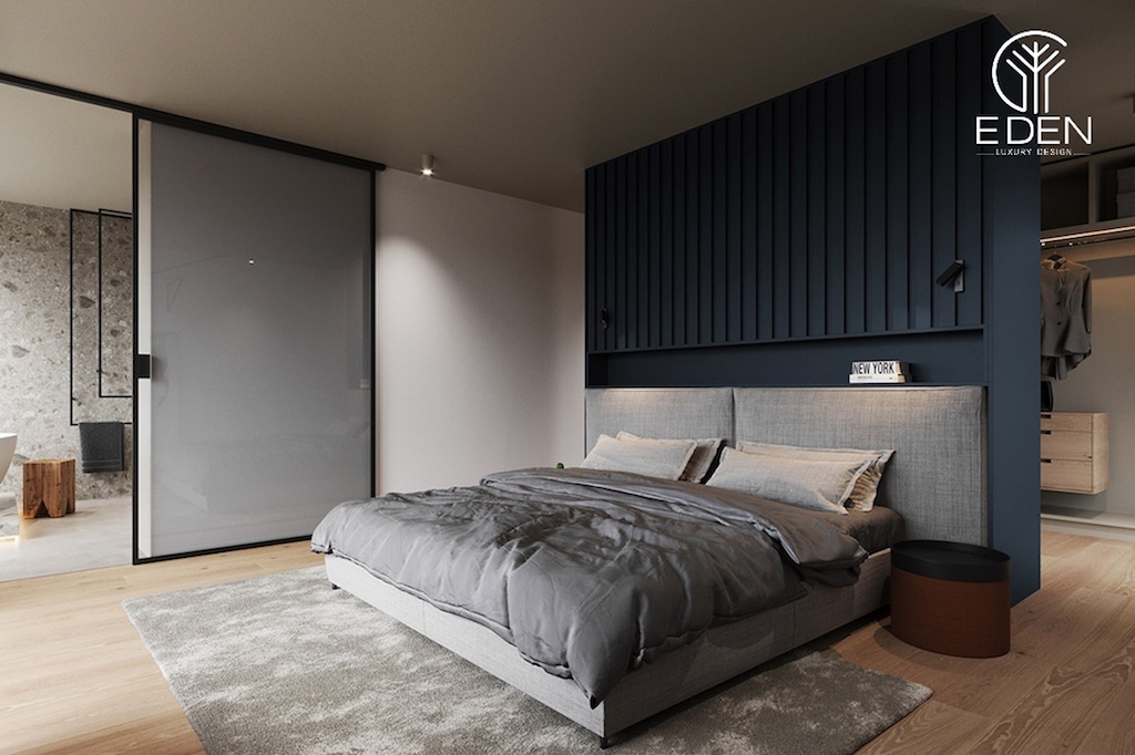 Phòng ngủ master tối giản với cửa trượt thuận lợi