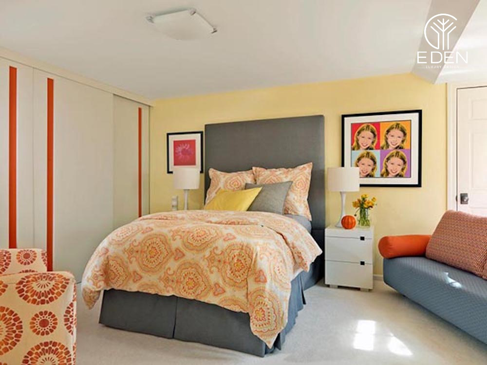 Phòng ngủ màu cam vàng hợp mắt cho gia chủ năng động