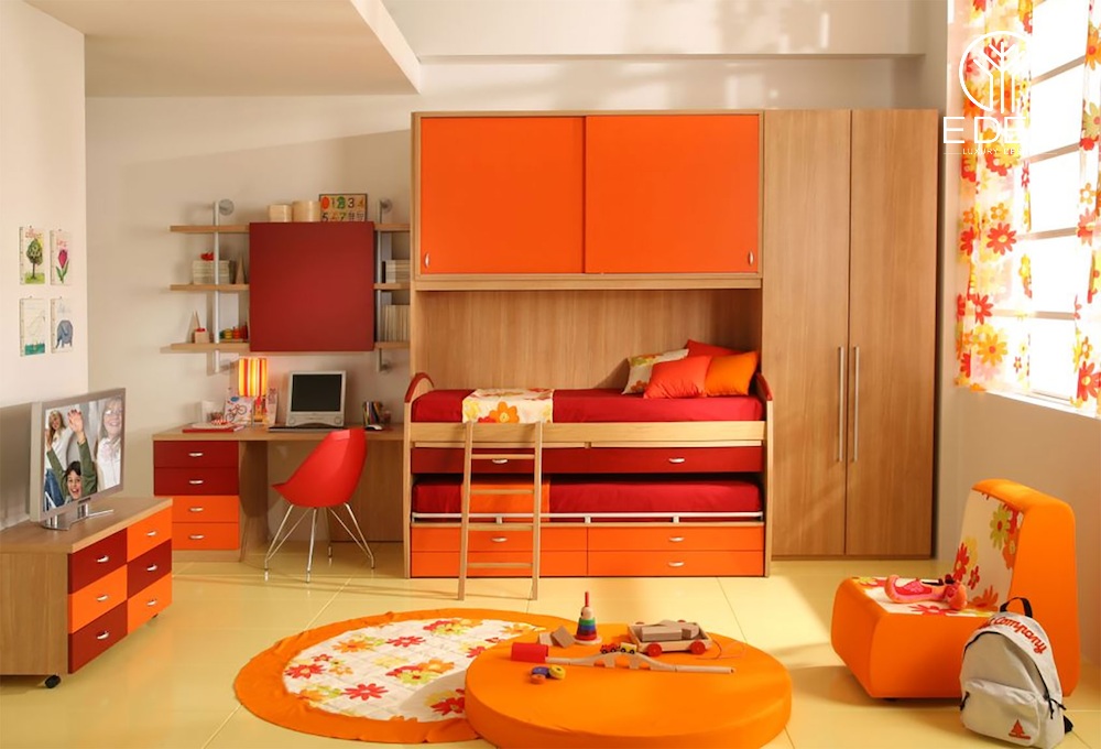 Căn phòng màu cam phù hợp cho bé gái năng động